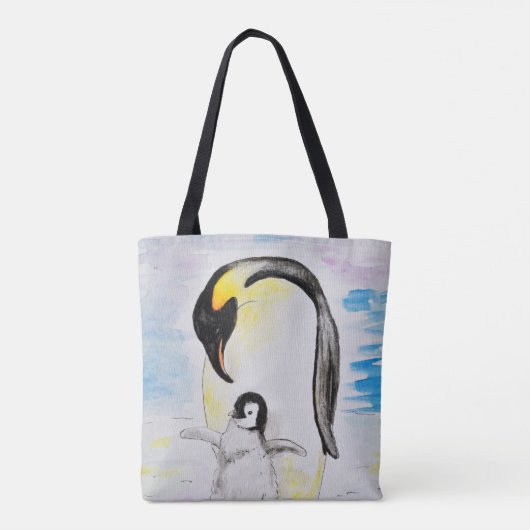 Emperor Penguin en Chick Waterverf Painting Draagtas (Achterkant)
