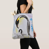 Emperor Penguin en Chick Waterverf Painting Draagtas (Dichtbij)
