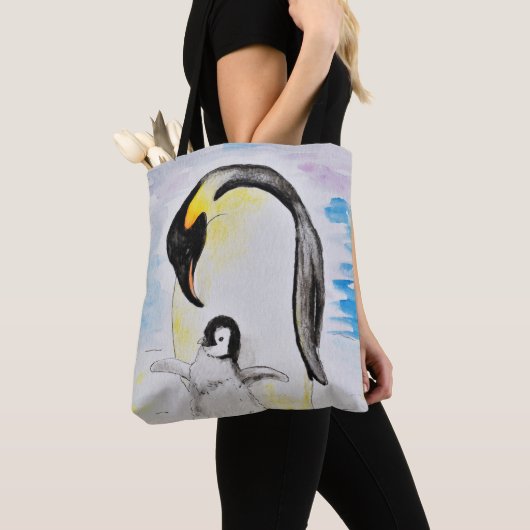 Emperor Penguin en Chick Waterverf Painting Draagtas (Dichtbij)