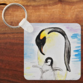 Emperor Penguin en Chick Waterverf Painting Keyc Sleutelhanger (Voorkant)