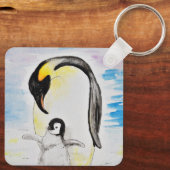 Emperor Penguin en Chick Waterverf Painting Keyc Sleutelhanger (Achterkant)