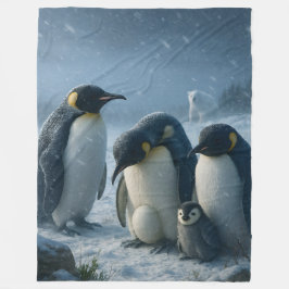 Emperor, penguin family and chick Arctic snowf fal Fleece Deken