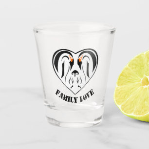 Emperor Penguin Family Love Heart Shot Glas