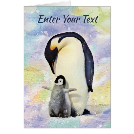 Emperor Penguin met Baby Chick Waterverf (Voorkant)