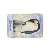 Emperor Penguin met Baby Chick Waterverf Badmat (Voorkant)