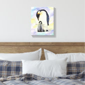 Emperor Penguin met Baby Chick Waterverf Canvas Afdruk (Insitu (Slaapkamer))