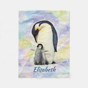 Emperor Penguin met Baby Chick Waterverf Fleece Deken