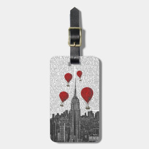 Empire State Building en Red Hot Air Luchtballonne Bagagelabel