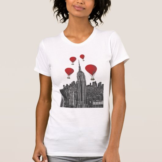 Empire State Building en Red Hot Air Luchtballonne T-shirt (Voorkant)