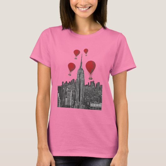 Empire State Building en Red Hot Air Luchtballonne T-shirt (Voorkant)