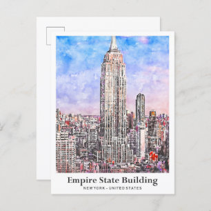Empire State Building New York Waterverf Sketch Briefkaart