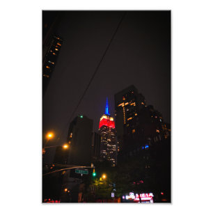 Empire State op 4 juli – Nachtfoto in vintage stij Foto Afdruk