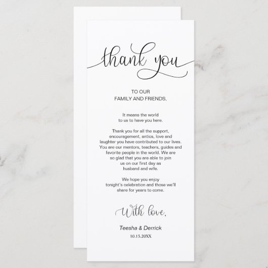 Emplacement de réception Merci de réglage, carte d (Devant / Derrière)