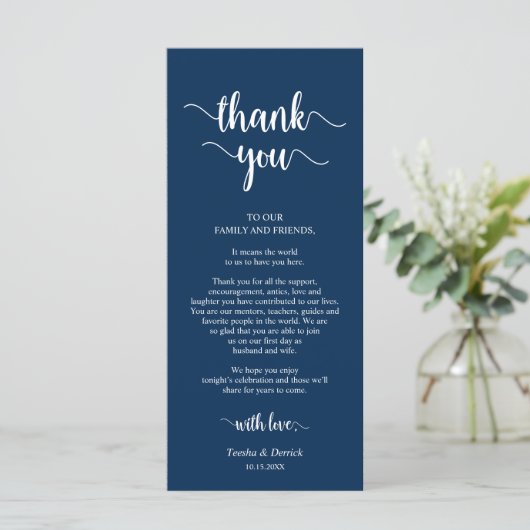 Emplacement de réception Merci Rustique Carte bleu (Debout devant)