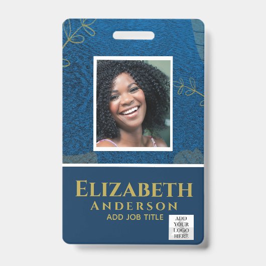 EMPLOYE FOTO BADGE QR Code Barcode Blue Gold (Front)