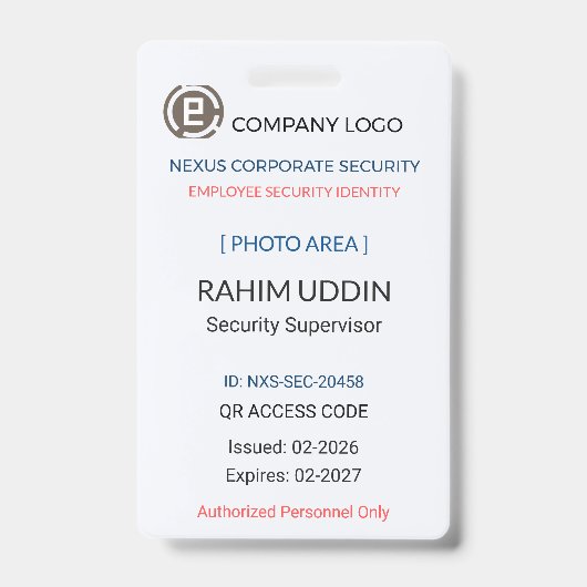 Employee Badge | Security ID – Photo Card (Face)