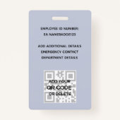 EMPLOYEE PHOTO BADGE QR Code Code Barcode, proprié (Dos)