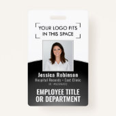 Employee Photo ID Barcode Logo Black & White Curve Badge (Voorkant)