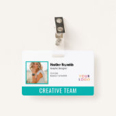 Employee Photo Logo Turquoise Badge (Devant avec clip)