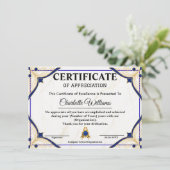 Employee Recognition Certificate Blue Gold Informatiekaartje (Staand voorkant)