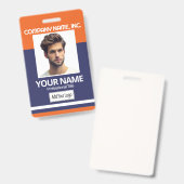 Employee / School Photo Badge - Orange & Navy Blue (Recto et verso)
