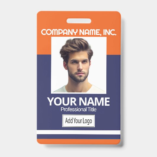 Employee / School Photo Badge - Orange & Navy Blue (Face)