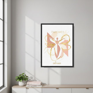 Empower Abstracte Gouden Vrouw Silhouet Kunst Canvas Afdruk