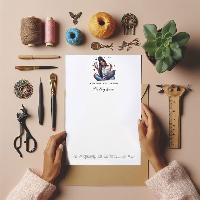 Empowered Black Woman Crafting Queen Design Briefhoofd (Empowered Black Woman Crafting Queen Design Letterhead)