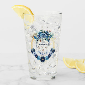 Empowered by God's Grace Blue Gold Floral Glas