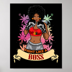 Empowered Zwarte Vrouw Boksmagie Kickboksen Meisje Poster