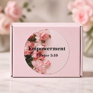 Empowerment 1 Petrus 5:10 Vers Elegante Roze Rozen Ronde Sticker