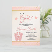 Empreinte Baby shower Invitation fille, orteils bé (Debout devant)