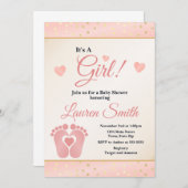 Empreinte Baby shower Invitation fille, orteils bé (Devant / Derrière)