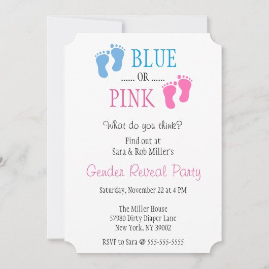 Empreinte bleu ou rose jolie Invitation de la révé (Devant)