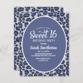 Empreinte de léopard bleu Sweet 16 Invitation (Devant / Derrière)