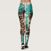 Empreinte de léopard de vache Turquoise Leggings f (Dos)