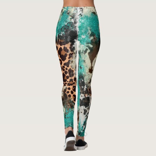 Empreinte de léopard de vache Turquoise Leggings f (Dos)