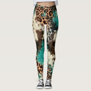 Empreinte de léopard de vache Turquoise Leggings f