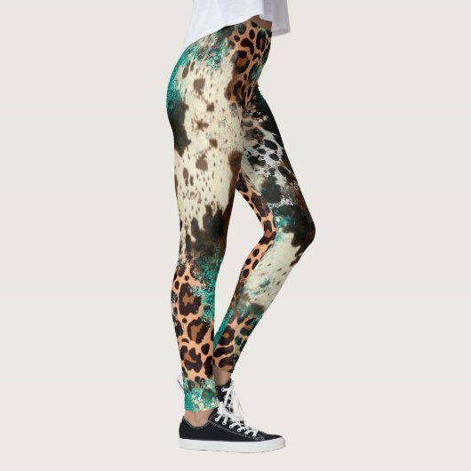 Empreinte de léopard de vache Turquoise Leggings f (Droite)
