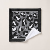Empreinte de léopard et monogramme noir, blanc et  (Gant de toilette)