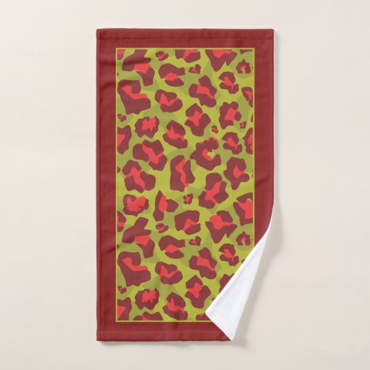 Empreinte de léopard et monogramme rouge et vert (Serviette à main)