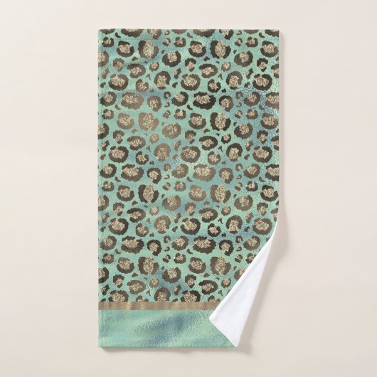 Empreinte de léopard Glittery sur Vert brillant (Serviette à main)