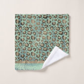 Empreinte de léopard Glittery sur Vert brillant (Gant de toilette)