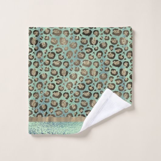 Empreinte de léopard Glittery sur Vert brillant (Gant de toilette)