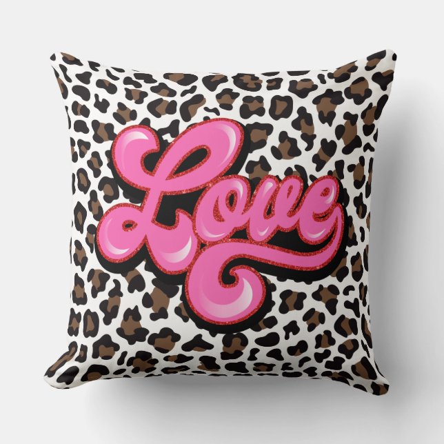 Empreinte de léopard Pink LOVE Coussin (Recto)