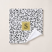 Empreinte de léopard, Spots, Noir Et Blanc, Monogr (Gant de toilette)