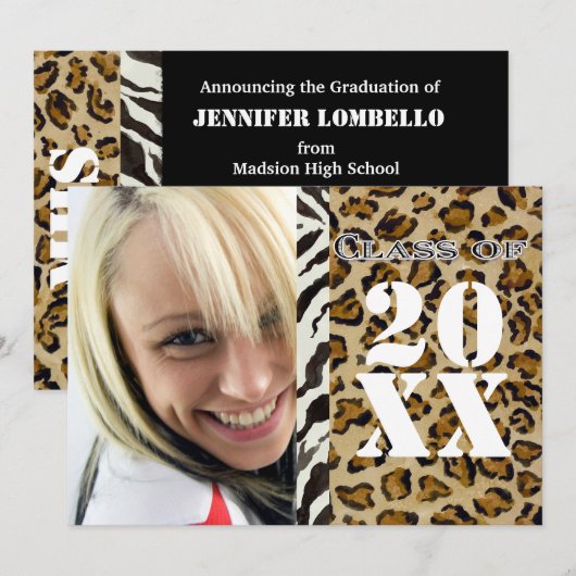 Empreinte de léopard Zebra, Faire-part de diplôme (Devant / Derrière)