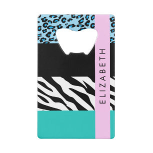 Empreinte de léopard, Zebra Print, Bleu, Votre nom