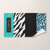 Empreinte de léopard, Zebra Print, Bleu, Votre nom (Serviette à main)