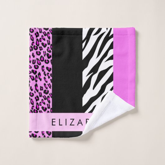 Empreinte de léopard, Zebra Print, Rose, Votre nom (Gant de toilette)
